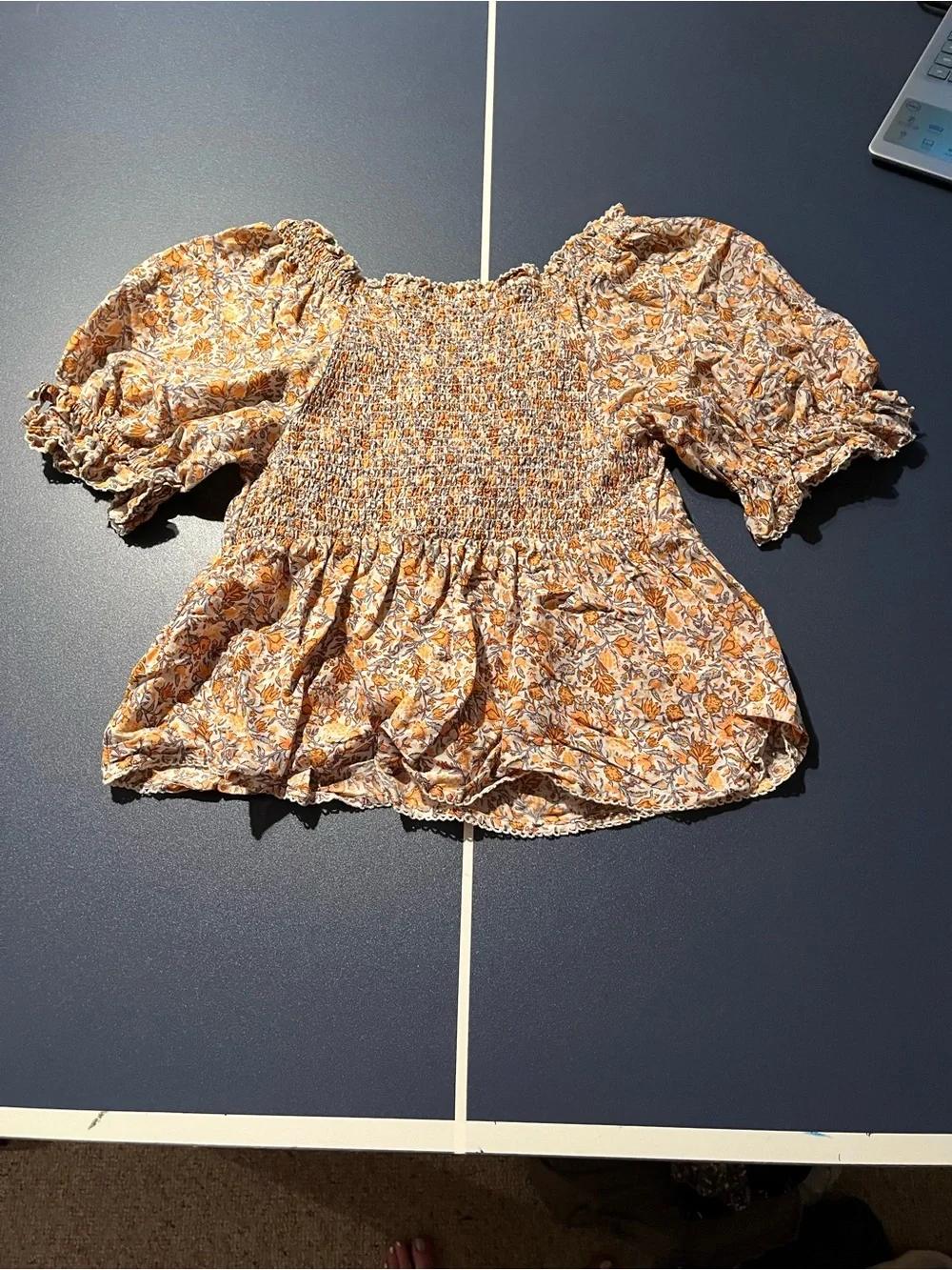 Old Navy Yellow Floral Smocked Puff-Sleeve Blouse